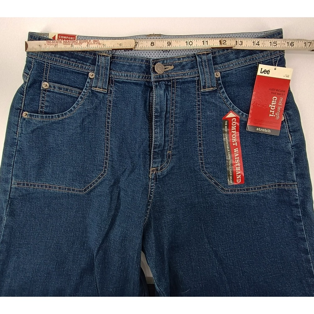 Lee Comfort Waist Capri Crop Womens Size 14 Dark Denim Med High Rise Soft NWT - Picture 6 of 13
